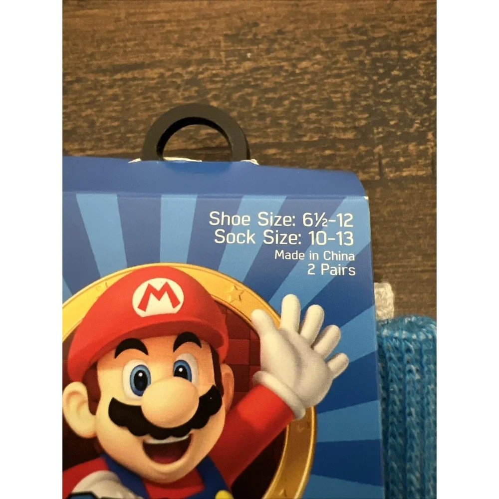 New! 2 pair SUPER MARIO BROS ADULT CREW SOCKS  size 10-13 Licensed Nintendo